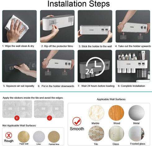 6 2 2 Toothbrush Holders for Bathrooms Wall Mounted, Slot Toothbrush Holder with Automatic Toothpaste Dispensers