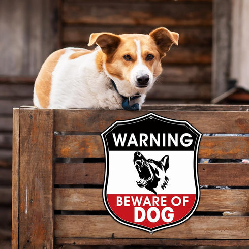 Zonon 2 Pcs Beware of Dog Sign for Fence - 10 x 8.5 Inch Reflective Aluminum Warning Sign for Home, Yard