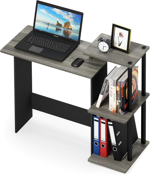 Furinno Efficient Home Laptop Notebook Computer Desk with Square Shelves, French Oak/Black Finish