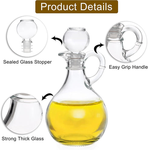 BSTKEY Set 2 310ml of Olive Oil Dispenser Bottle with Stopper, Elegant Style Round Glass Cruet Bottles for Kitchen, Oil