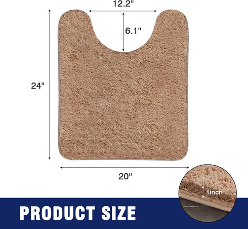 TECHMILLY U Shaped Super Soft Shaggy Bathroom Rugs, Absorbent Thick Non Slip Microfiber Toilet Rugs, Quick Dry Machine Washable Bath Mat for Bathroom Floor, Bathtub and Shower 24"x20"