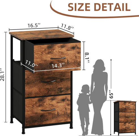 3 Closet Somdot Dresser for Bedroom with Drawers, Storage Organizer Chest of Drawers with Removable Fabric Bins