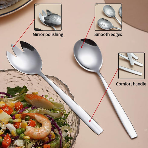 Salad Server Set, 4 Pieces Stainless Steel Salad Serving Set, Salad Spoon, Fork, Dishwasher Safe