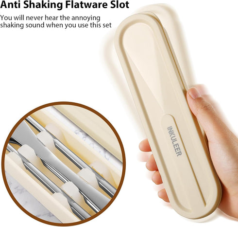 INKULEERTravel cutlery set, 18/8 stainless steel cutlery, Reusable utensils set with case, Portable Silverware Lunch Box for Camping and Office (Silver) by inkuleer