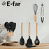 E-far Silicone Cooking Utensils Set, 10-Piece Black Kitchen Tools with Wooden Handle