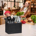 Wooden Kitchen Utensil Caddy - 2 Compartments Rustic Holder for Kitchen Countertop, Black