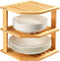 Umilife Plate Organizer for Cabinet, Bamboo Corner Shelf, Dish & Bread Organizer,