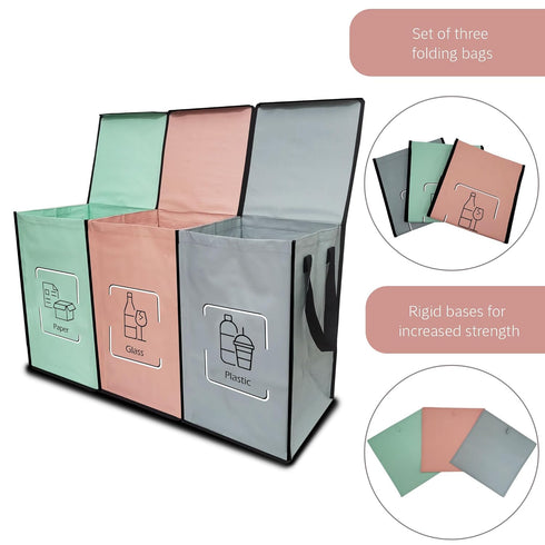 3 Pack 3 NYIKA - Recycling Organizer - Reusable Recycling Bags - Recycling Sorter - Trash Sorting Bins - Compartment