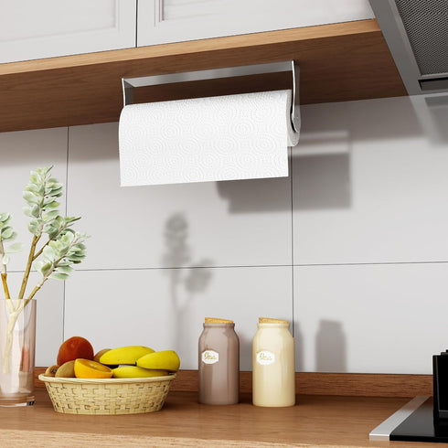 Paper Towel Holder Under Cabinet, Wall Mount Paper Towel Holder for Kitchen Bathroom, Stainless Steel, Adhesive