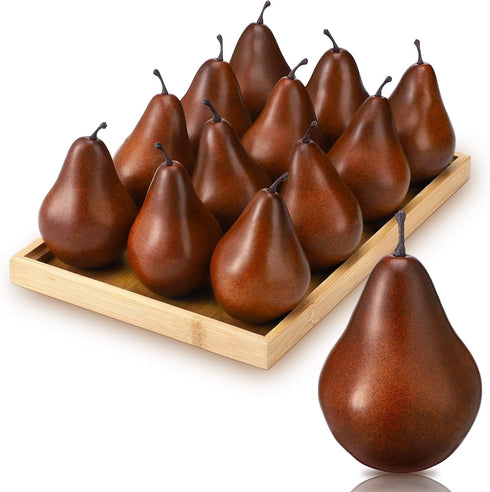 Wavwavw 12 Pcs Artificial Fruit Fake Brown Pear Bulk Lifelike Simulation Pears Decorative
