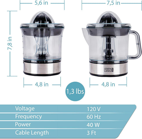 Electric Juicer for Max Juice Yield, Citrus Juicer with 2 Cones, 40W Automatic Lever Press Extractor