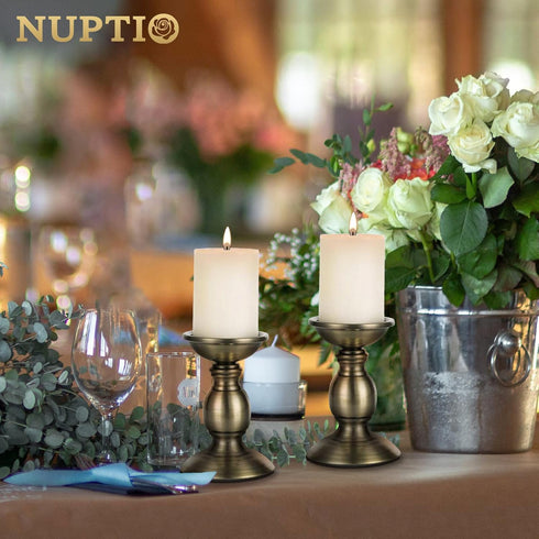 2 Pcs Bronze Iron Pillar Candle Holders, Ideal for 3" Pillar Candles, Gifts for Wedding, Home, Spa