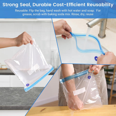 BLITZHOME Vacuum Sealer Bags Kit 29 Pack, 3 Sizes with 15Pcs Reusable Sous Vide Bags, 5 Air Valves, BPA Free