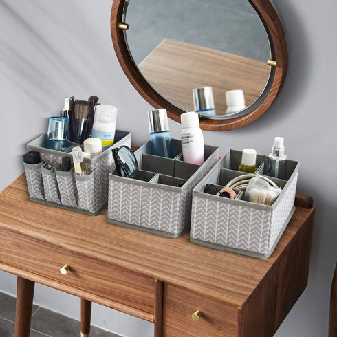 VERONLY Adjustable Cosmetic Storage Bins, Makeup Organizer and Drawer Divider Set of 3 for Bathroom (Grey)