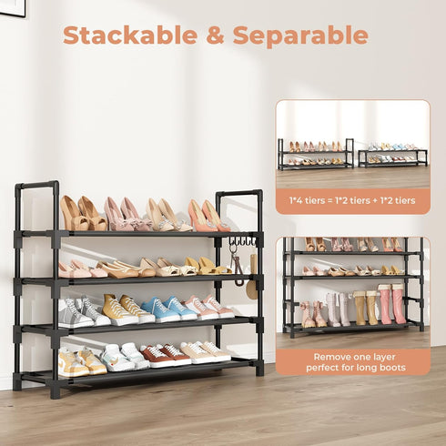 4 16-20 Closet, Tier Shoe Rack, Shoe Organizer Storage for Pair Boot and Sneaker, Stackable Free Standing Shoe Shelf