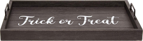 Elegant Designs Trick or Treat Decorative Wood Serving Tray - 15.50" x 12" Black Wash with Handles