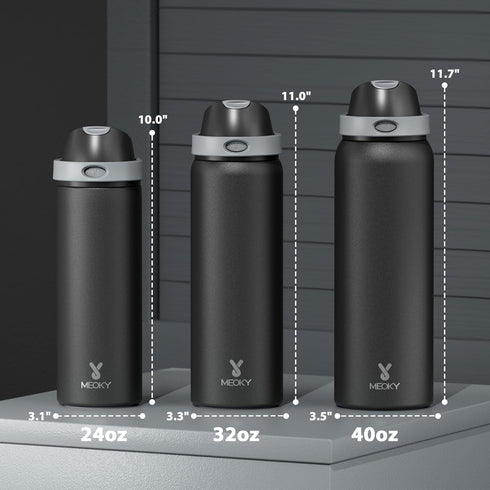 24 oz 2-in-1 24 Insulated Water Bottle for Sports: Meoky Stainless Steel Water Bottle with Straw and Spout Lid - Leak