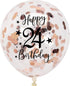 Rose Gold 24th Confetti Latex Balloons, Happy 24 Years Birthday Party Decoration with Confetti, 12in, 16 Pack