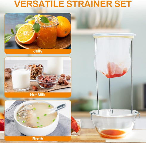 4 Jelly Strainer Stand With Reusable Staining Bags, Stainless Steel Stand With Replacement Bags for Straining Juice