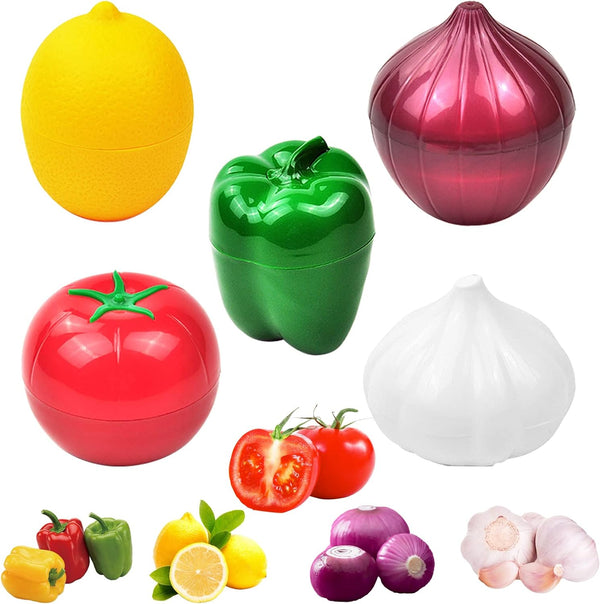 LICHMA 5pcs Plastic Vegetable Storage Box Lemon Onion Tomato Green Pepper and Garlic