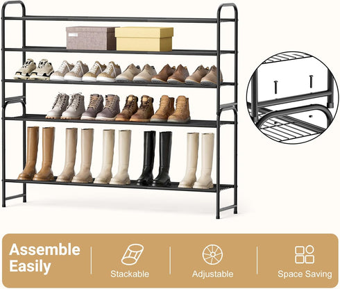 3-Tier Closet Closet KEETDY Long Shoe Rack for Metal Shoe Organizer for Entryway, Wide Stackable Shoe Storage Shelf