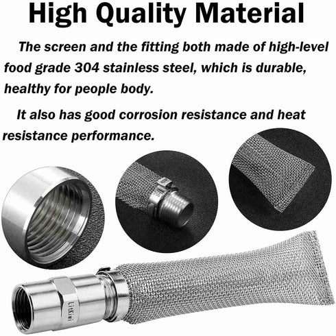 6-inch Bazooka Screen Boil Screen with Pipe Fitting - Reusable Stainless Steel 304 Beer Filter Tube for Home Brewing
