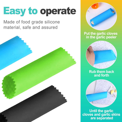 KornaDoz 3 Pcs Silicone Garlic Peeler Tube Roller, Food-Grade & Effortless Skin Remover, Quick Kitchen Gadget for Fresh