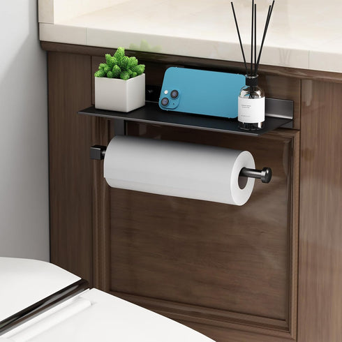 Danpoo Matte Black Wall Mount Paper Towel Holder with Shelf