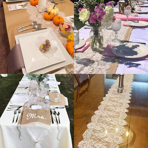 Hooqict 4 Pack Lace Table Runner - 14 x 120 Inch Ivory White Classy Table Runner for Rustic Wedding Decor