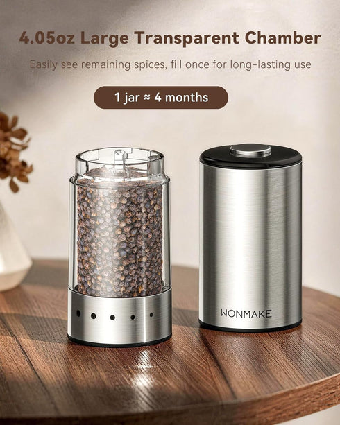 Set, 5 Electric Salt and Pepper Grinder Type-C Rechargeable with LED Battery Level Display, Stainless Steel Salt