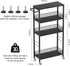Slim Storage Cart, 4 Tier Rolling Kitchen Cart, Utility Serving Cart for Small Spaces, Modern Black