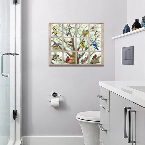 Rustic Birds Wall Art - Farmhouse Hummingbirds on Branch Pictures for Kitchen, Bathroom, Bedroom Decor