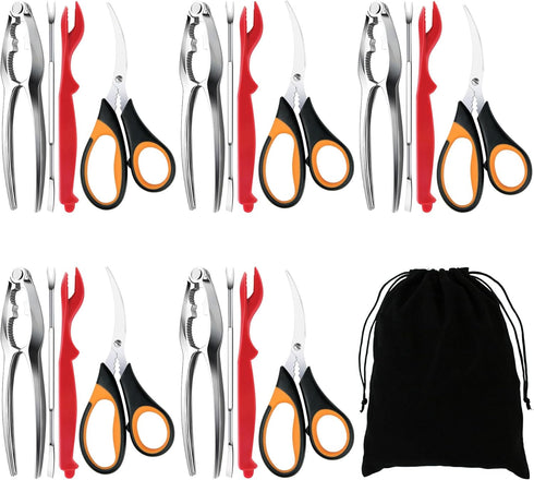 Seafood Crab Crackers and Tools - 21 Pcs Set with Crab Leg Crackers, Lobster Shellers, Seafood Scissors