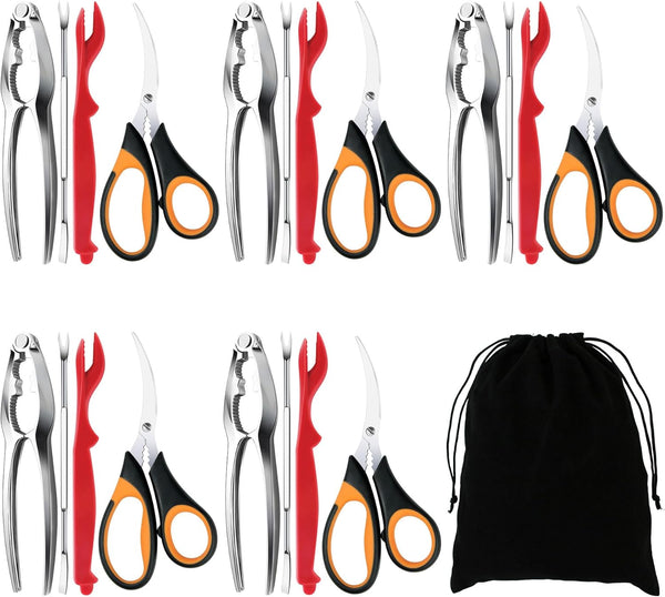 Seafood Crab Crackers and Tools - 21 Pcs Set with Crab Leg Crackers, Lobster Shellers, Seafood Scissors