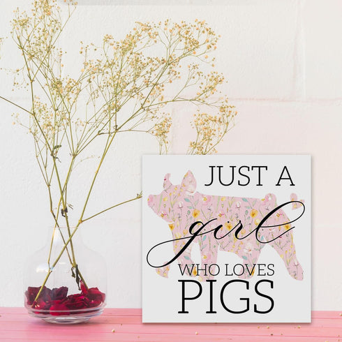 AACQQ Funny Pig Gifts - Wooden Box Sign for Office, Home, Farmhouse, Bathroom, Bedroom, Desk, Tabletop, Bookshelf, Wall