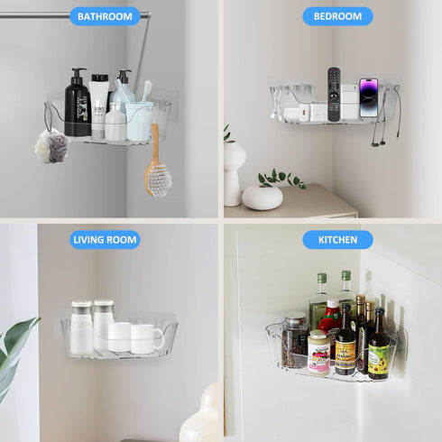 Acrylic Corner Shower Caddy, Strong Adhesive Shower Organizer Clear Wall Mounted Bathroom Shelf No Drilling Basket Rack