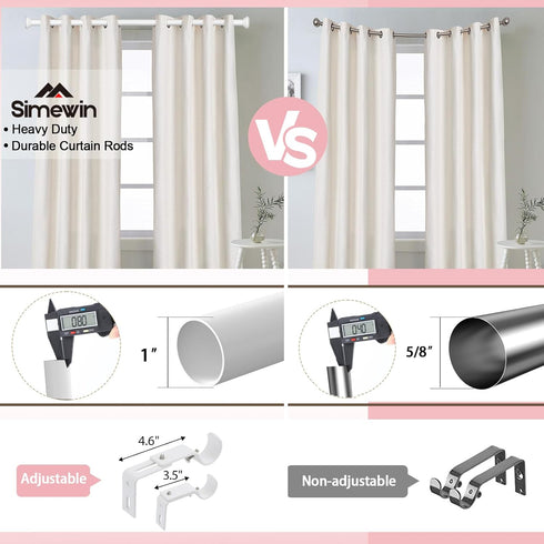 Heavy Duty Curtain Rods for Windows: 1 Inch Adjustable White Curtain Rods for 48 to 84 Inch Windows