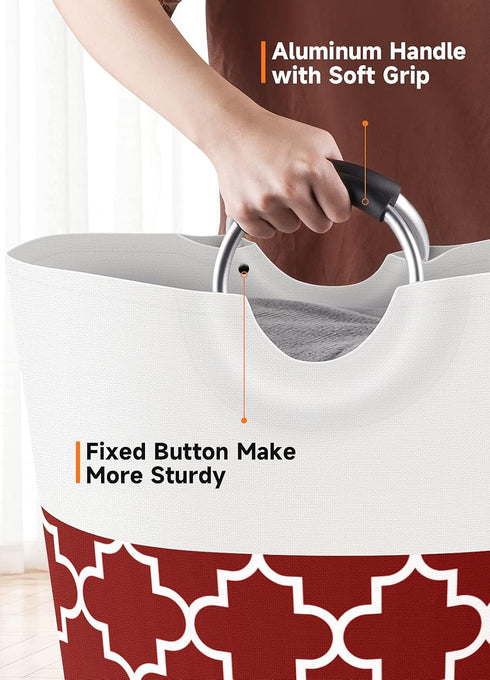 Large Collapsible Laundry Basket, 115L Waterproof Hamper Bag with Handles for College Dorm, Family, Red