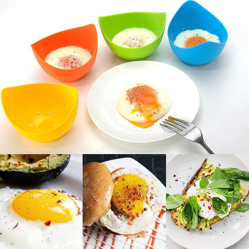Egg Poacher - KRGMNHR Silicone Cup for Microwave or Stovetop Egg Poaching, 4 Pack with Extra Oil Brush