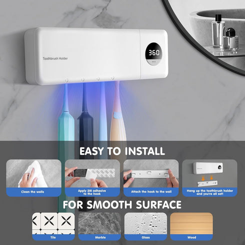 Littte Quokka 2000mAh 4 Little Quokka Toothbrush Sanitizeri Holder, Rechargeable Cordless Wall Mounted Holders