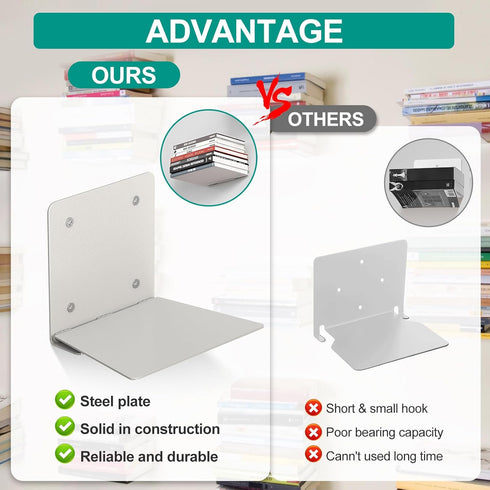 4pcs) Eapele Floating Book Shelves for Wall, Steel Constructed Hidden Bookshelf with Mounting Hardware (Grey