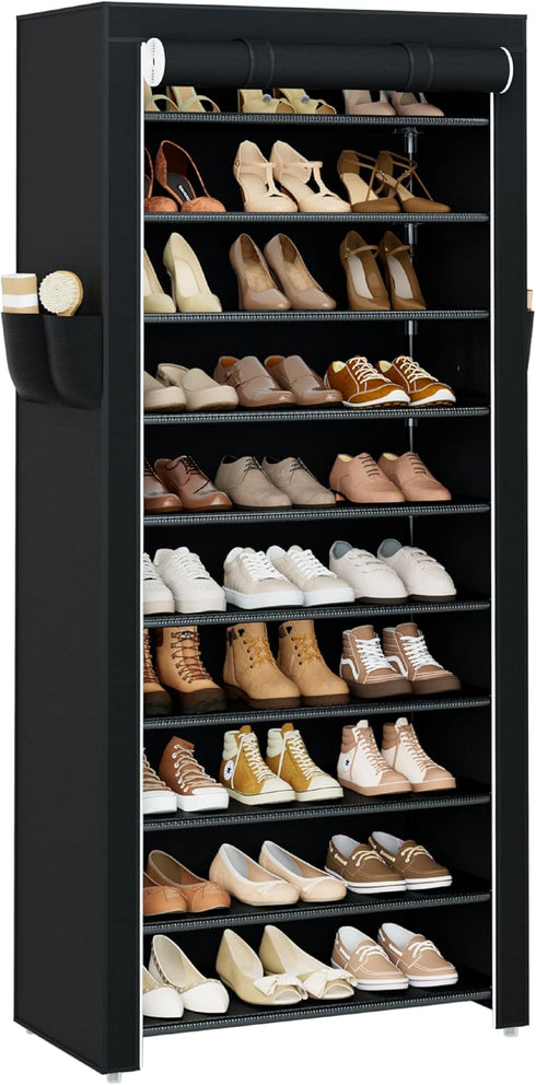CASAMAYA Shoe Rack with Covers, 10 Tiers Tall Shoe Rack Organizer, Large Capacity