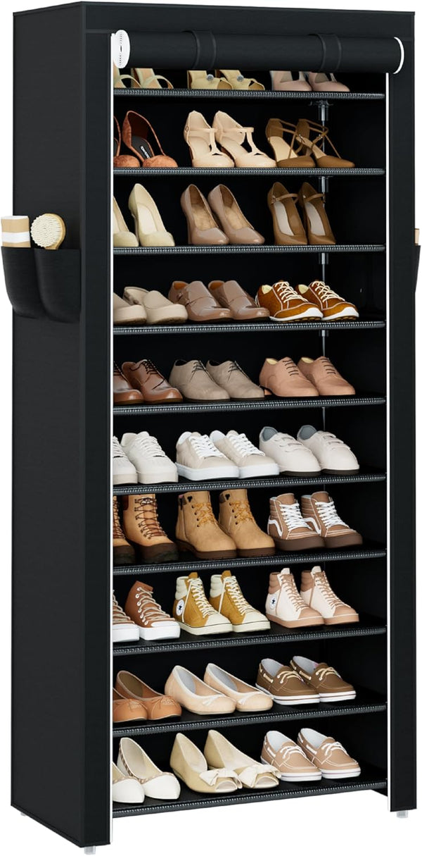 CASAMAYA Shoe Rack with Covers, 10 Tiers Tall Shoe Rack Organizer, Large Capacity