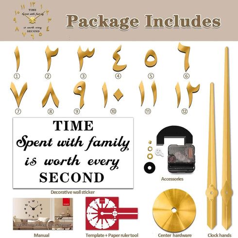 VANGOLD Large DIY Wall Clock, 2-Year Warranty, Modern 3D Wall Clock with Eastern Arabic Numerals for Home Office