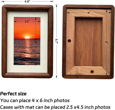 4x6 2.5x4.5 4 6 Picture Frame Wood With Glass, With Mat, Natural Solid Walnut by Picture Frame, For Wall or Tabletop