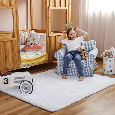 4x6 Ophanie White Rugs for Bedroom Fluffy, Nursery Soft Fuzzy Shag Plush Shaggy Bedside Area Rug, Living Room Carpet