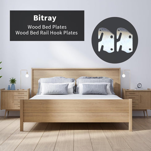 Bitray Wood Bed Plates, 4pcs Wood Bed Rail Hook Plates for Bed Frame Bracket Headboard Footboard Replacement
