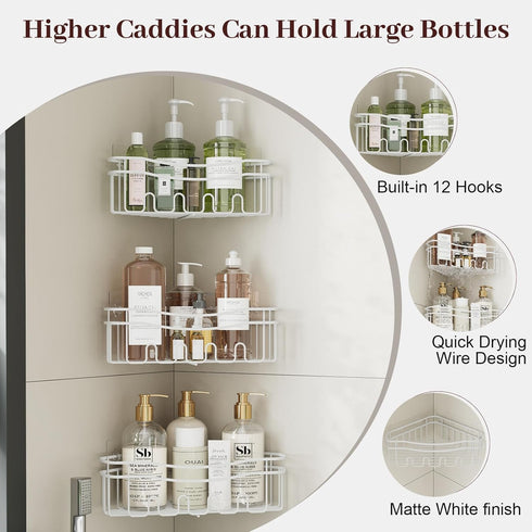 STAHLHEART 3-Pack White Shower Caddy Corner, Adhesive Shower Shelves for Inside Shower, Rustproof Bathroom Organizer