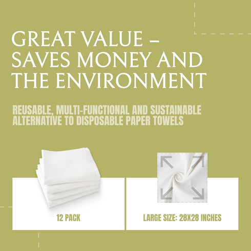 18 Pack, 28x28 Flour Sack Towels for Kitchen, - Lint-Free White Flour Sack Dish Towels, Super-Absorbent Cotton Tea