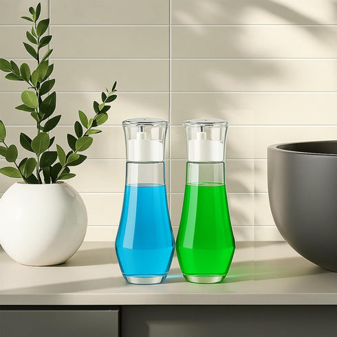 Tokusatsu 8.8 oz Countertop, 1 Pack Mouthwash Dispenser for Bathroom, Clear Glass Refillable Mouthwash Container Bottle